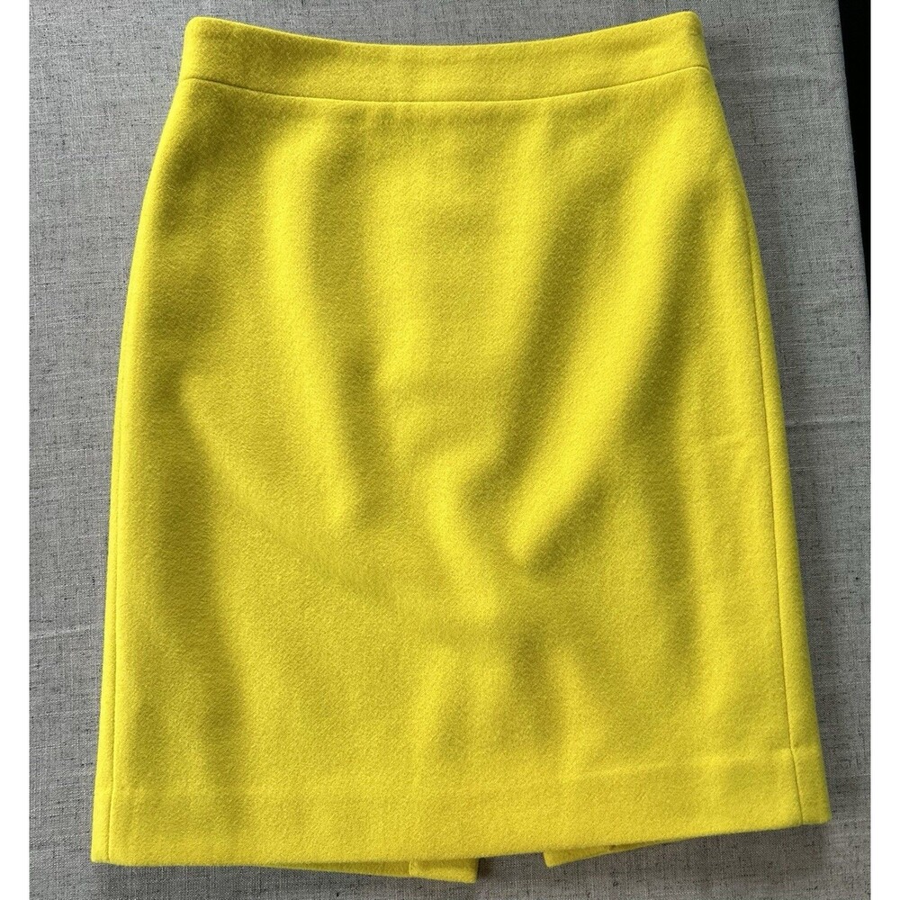 J.Crew Citron Yellow Wool Blend Pencil Skirt Mod Retro Revival Office Siren Sz 0